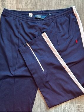 VTG 90s Polo Ralph Lauren Navy Blue White Stripe Ankle Zip sweatpants